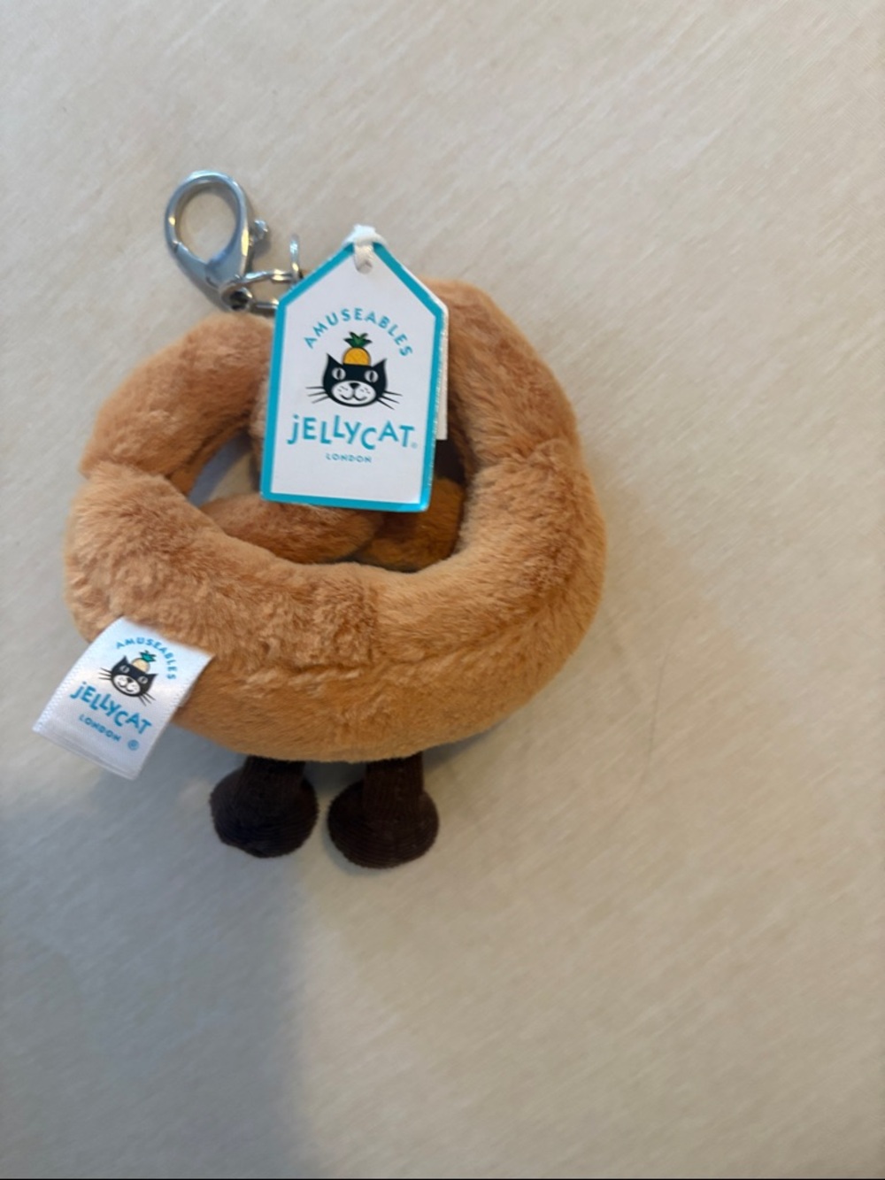 Jellycat Tan & Dark Brown Pretzel Plush Keychain - Picture 3 of 3